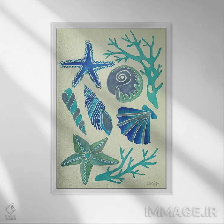 تابلو صدفهای آبی اثر کت کوکیلت - نمای قابدار سفید