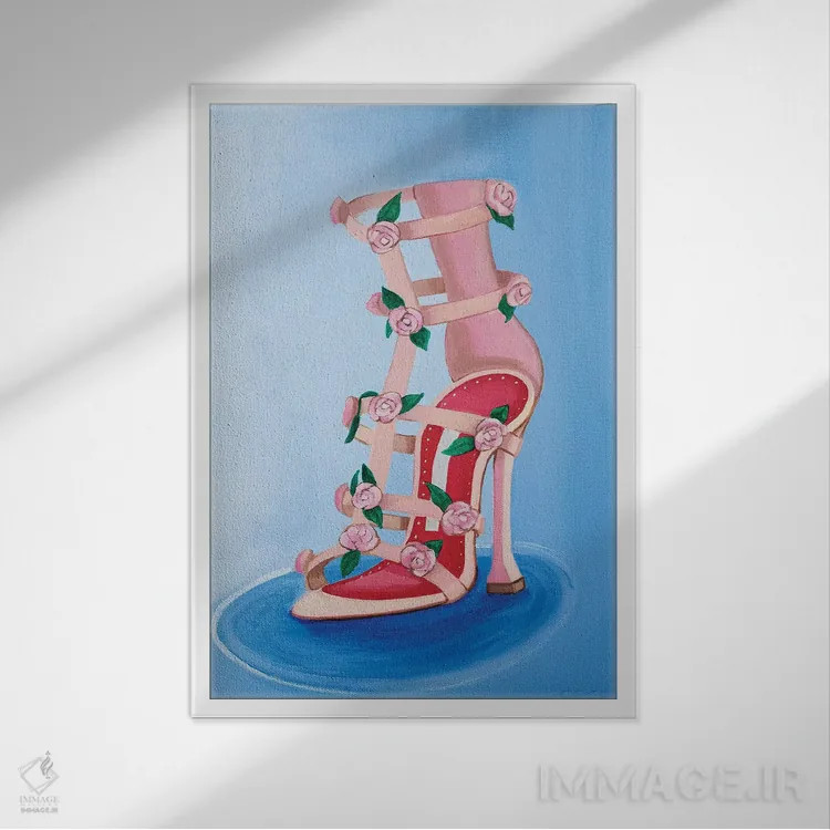 تابلو پاشنه رز مانولو بلانیک اثر سیسی گیدی - نمای قابدار سفید