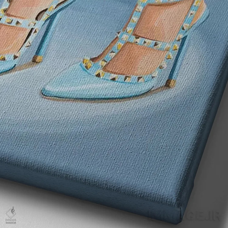 تابلو کیف زین دیور و کفش پاشنهدار والنتینو اثر سیسی گیدی - نمای نزدیک بافت بوم