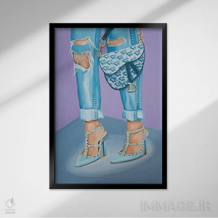 تابلو کیف زین دیور و کفش پاشنهدار والنتینو اثر سیسی گیدی - نمای قابدار مشکی