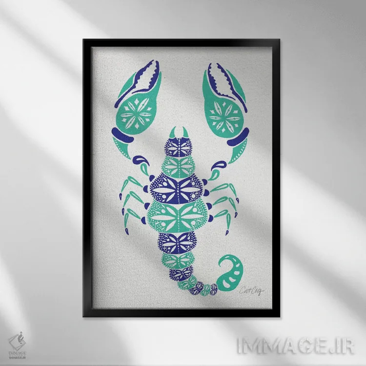 تابلو عقرب فیروزهای آبی اثر کت کوکیلت - نمای قابدار مشکی