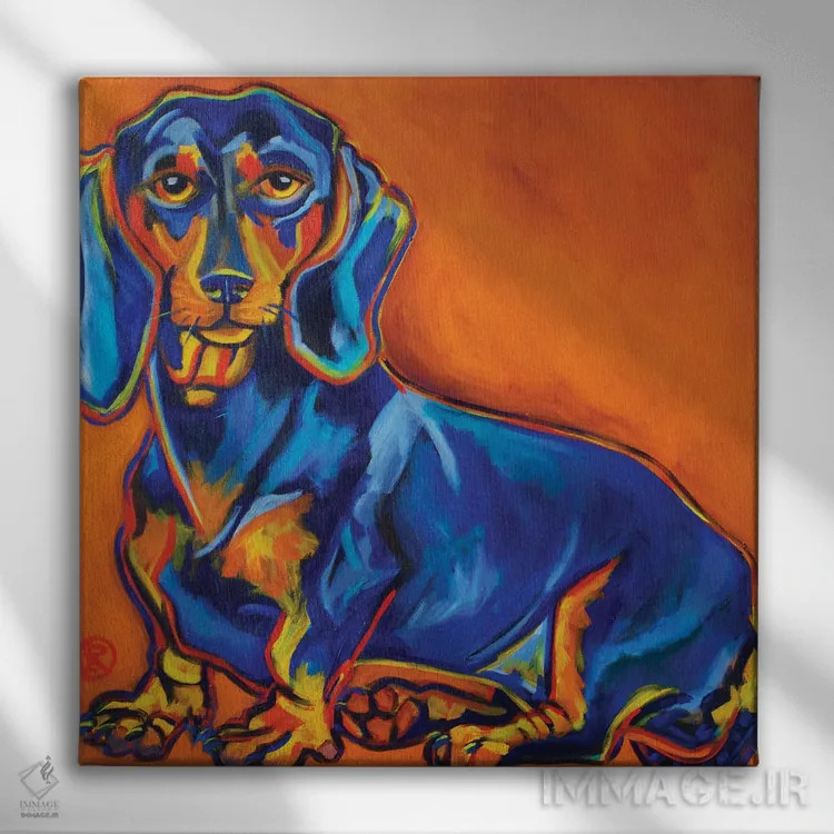 تابلو داشوند آبی (نژاد سگ) اثر ایلین ریچارد - نمای روبهرو روی دیوار