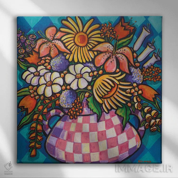 تابلو دسته گل بهاری اثر ایلین ریچارد - نمای روبهرو روی دیوار