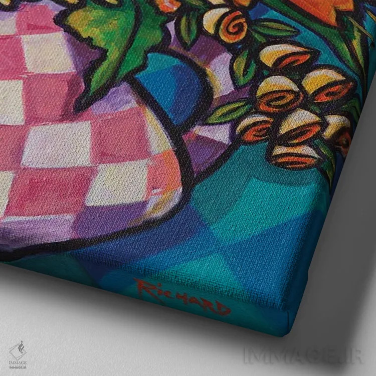 تابلو دسته گل بهاری اثر ایلین ریچارد - نمای نزدیک بافت بوم