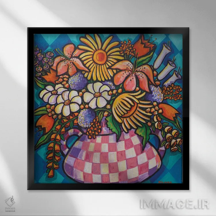 تابلو دسته گل بهاری اثر ایلین ریچارد - نمای قابدار مشکی