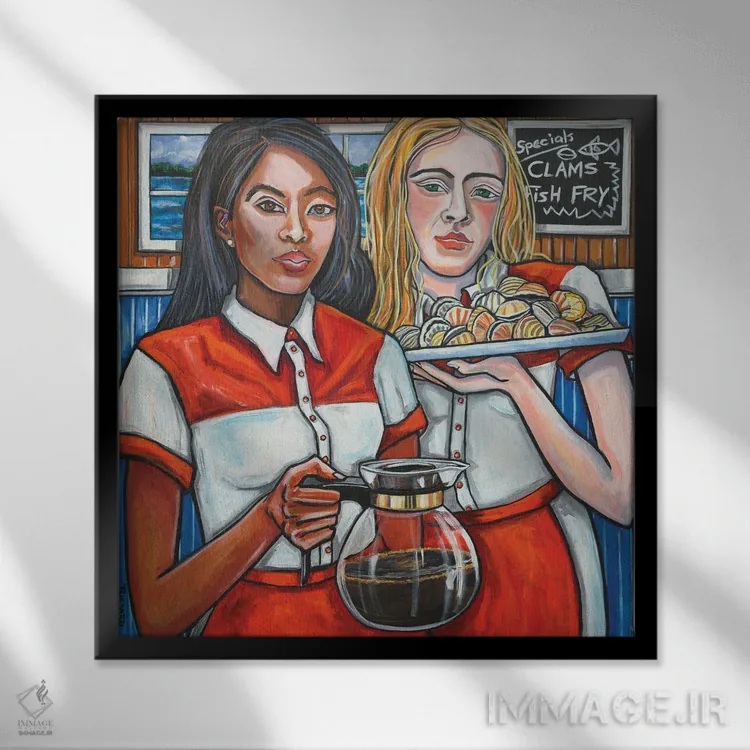 تابلو صدف و ماهی سرخشده اثر ایلین ریچارد - نمای قابدار مشکی