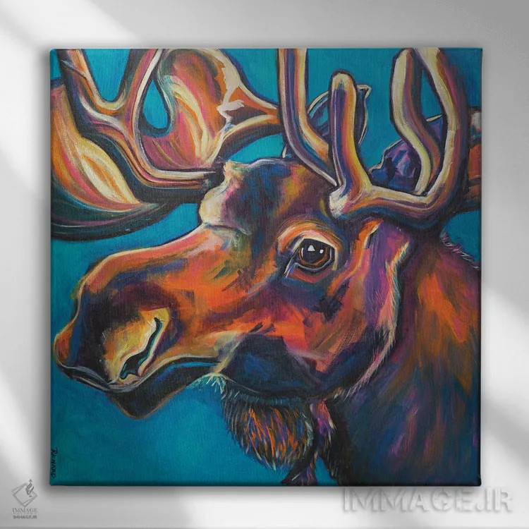 تابلو گوزن شمالی اثر ایلین ریچارد - نمای روبهرو روی دیوار