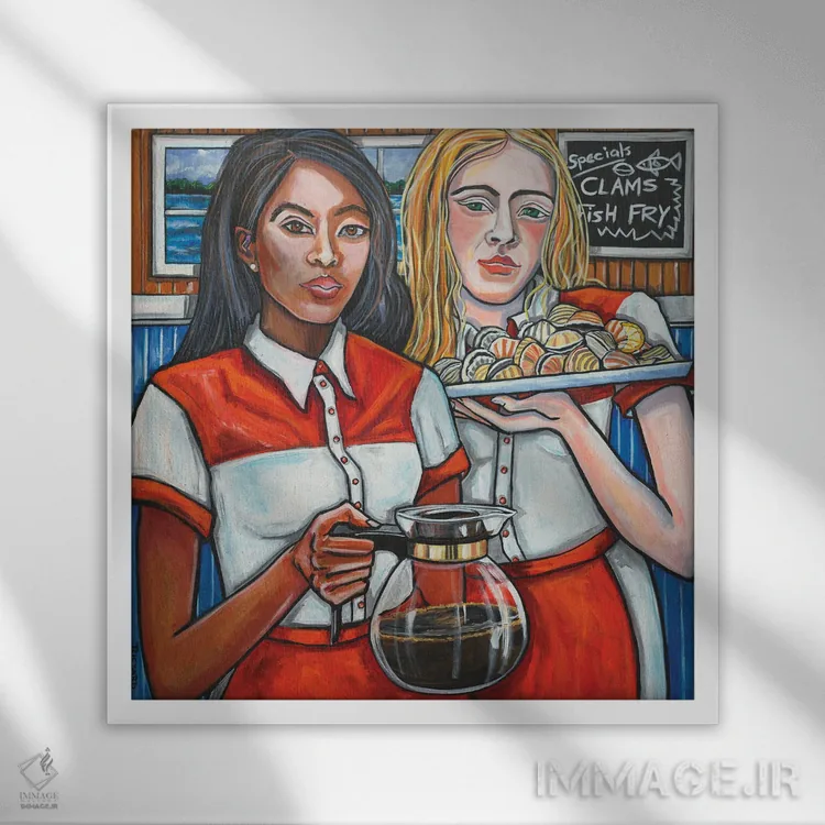 تابلو صدف و ماهی سرخشده اثر ایلین ریچارد - نمای قابدار سفید