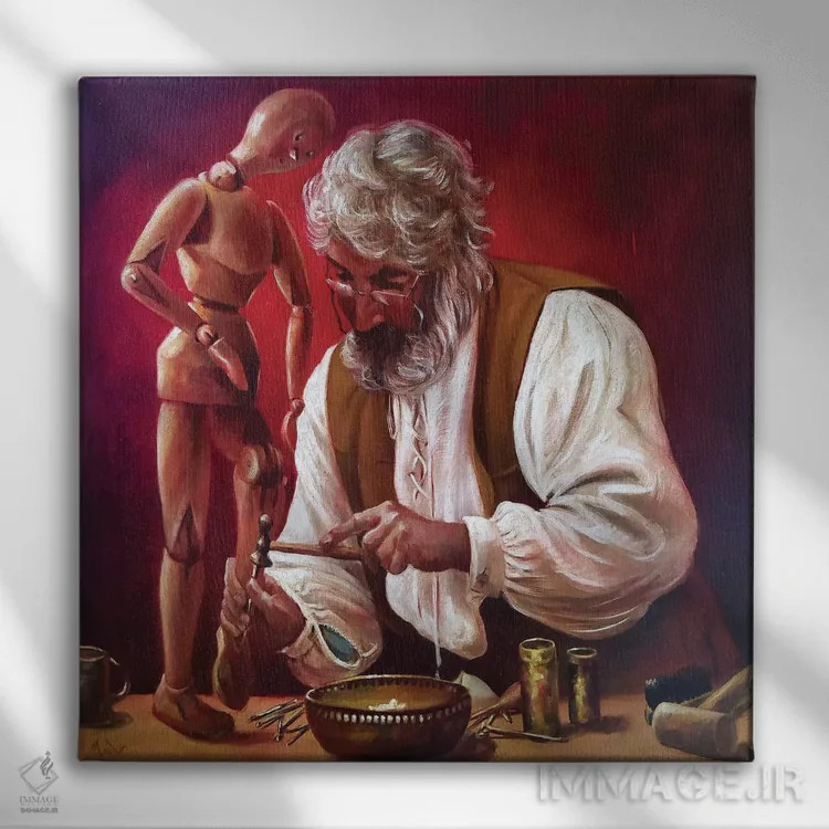 تابلو پینوکیو و ژپتو اثر ایزابل ماهه - نمای روبهرو روی دیوار