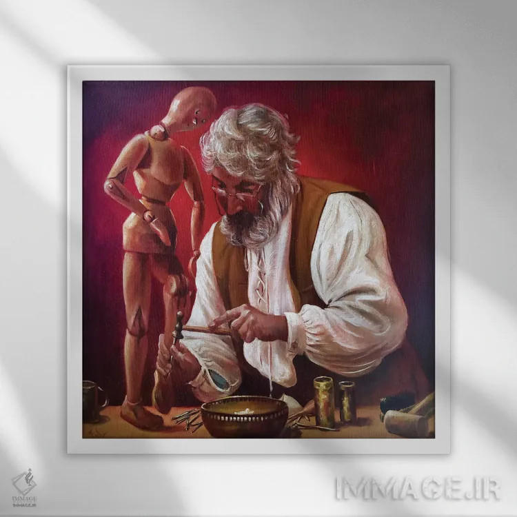 تابلو پینوکیو و ژپتو اثر ایزابل ماهه - نمای قابدار سفید
