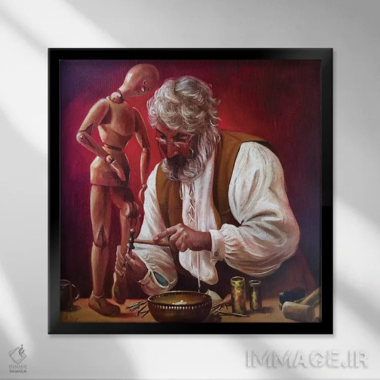 تابلو پینوکیو و ژپتو اثر ایزابل ماهه - نمای قابدار مشکی