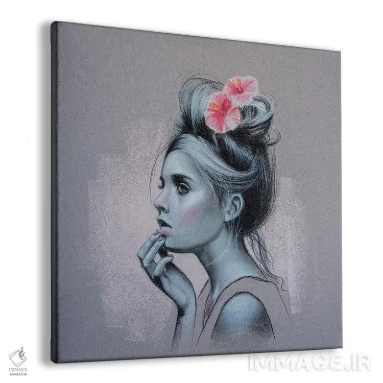 تابلو دختری با گل هیبیسکوس اثر اینا مدودوا - نمای پرسپکتیو محصول