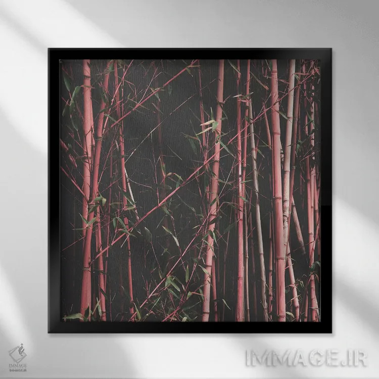 تابلو بامبو صورتی اثر اینگرید بدوز - نمای قابدار مشکی