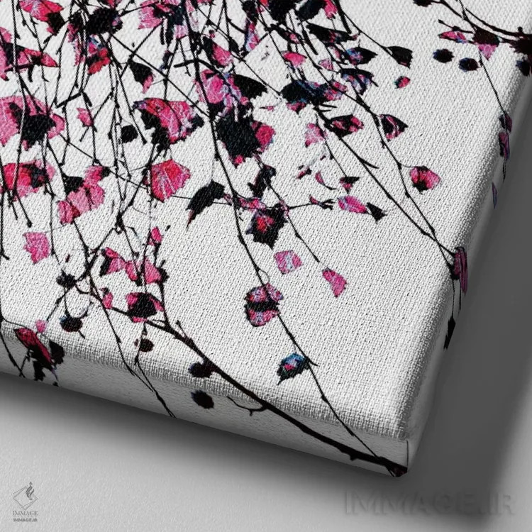 تابلو بید صورتی اثر اینگرید بدوز - نمای نزدیک بافت بوم