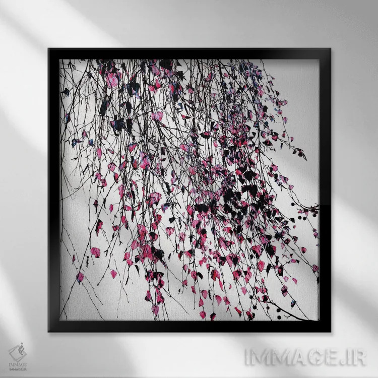 تابلو بید صورتی اثر اینگرید بدوز - نمای قابدار مشکی
