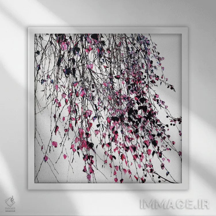 تابلو بید صورتی اثر اینگرید بدوز - نمای قابدار سفید