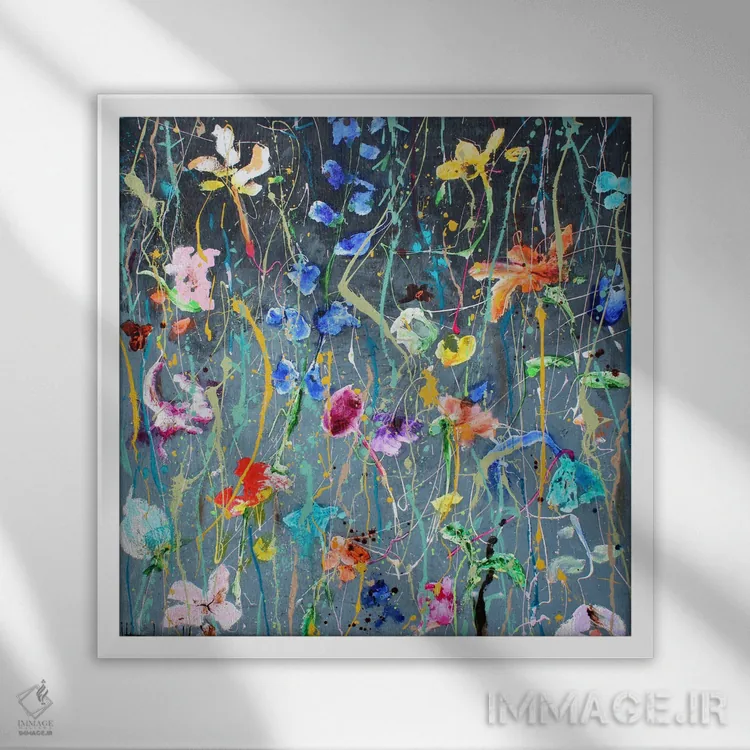 تابلو گلهای نور شب اثر استودیو پِینت-اینگ - نمای قابدار سفید