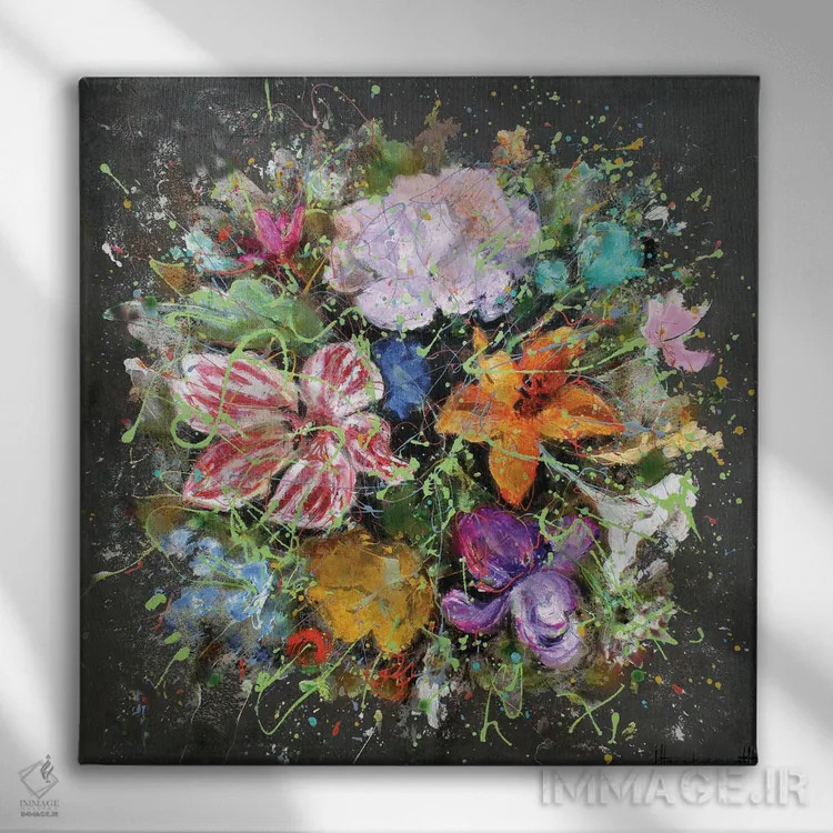 تابلو جریان گلها اثر استودیو پِینت-اینگ - نمای روبهرو روی دیوار