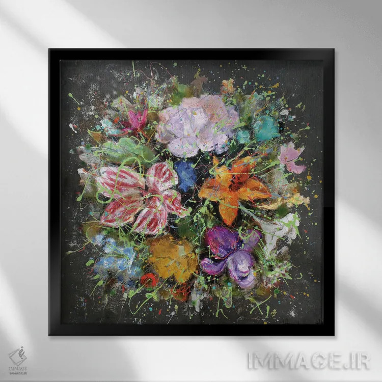 تابلو جریان گلها اثر استودیو پِینت-اینگ - نمای قابدار مشکی