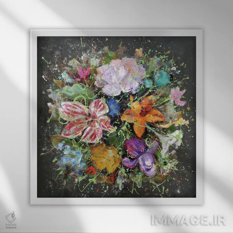 تابلو جریان گلها اثر استودیو پِینت-اینگ - نمای قابدار سفید
