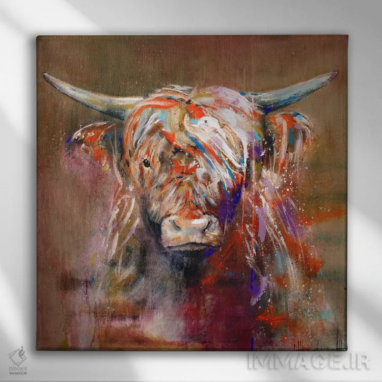 تابلو گاو کوهستانی دوستداشتنی اثر استودیو پِینت-اینگ - نمای روبهرو روی دیوار