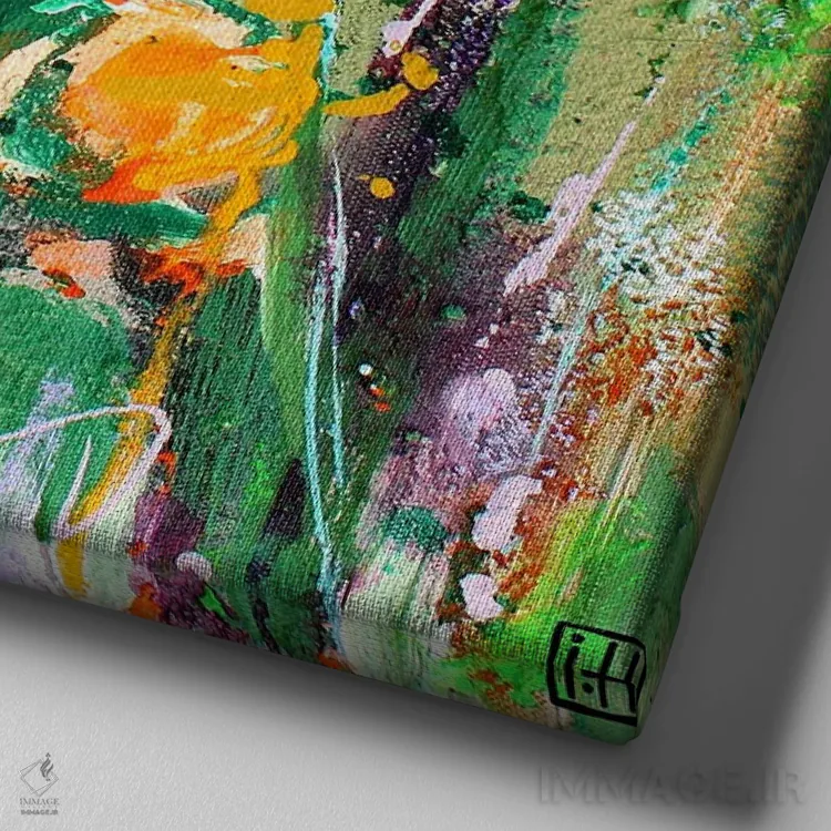 تابلو گلهای چندتایی اثر استودیو پِینت-اینگ - نمای نزدیک بافت بوم