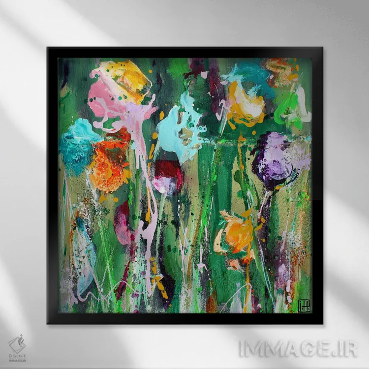 تابلو گلهای چندتایی اثر استودیو پِینت-اینگ - نمای قابدار مشکی