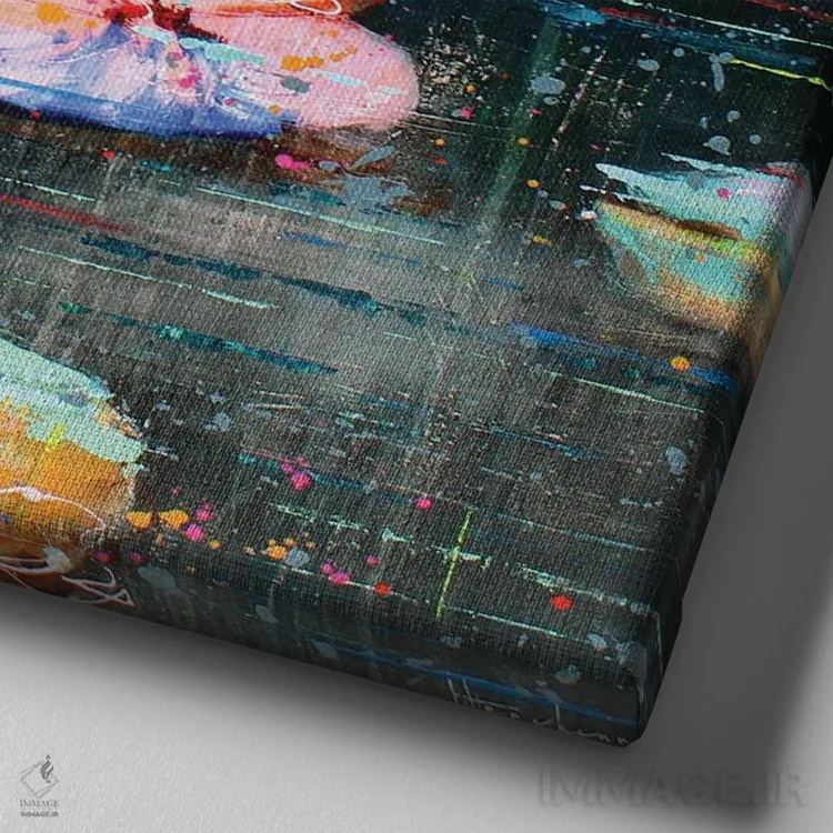 تابلو نیلوفر صورتی اثر استودیو پِینت-اینگ - نمای نزدیک بافت بوم