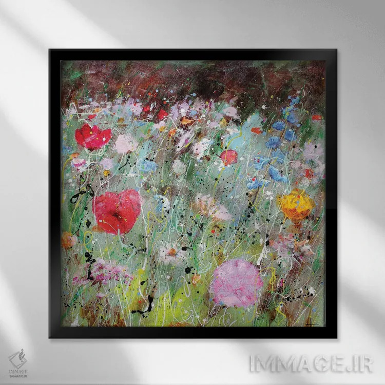تابلو مزرعه گل چهارم اثر استودیو پِینت-اینگ - نمای قابدار مشکی