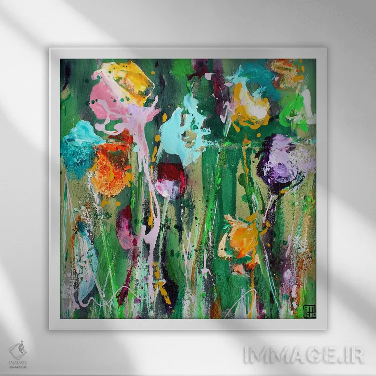 تابلو گلهای چندتایی اثر استودیو پِینت-اینگ - نمای قابدار سفید