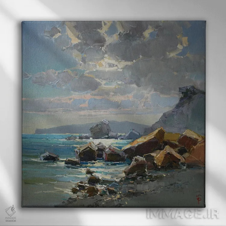 تابلو ساحل سنگی سرزمین سمیریا اثر ایگور پوزدف - نمای روبهرو روی دیوار