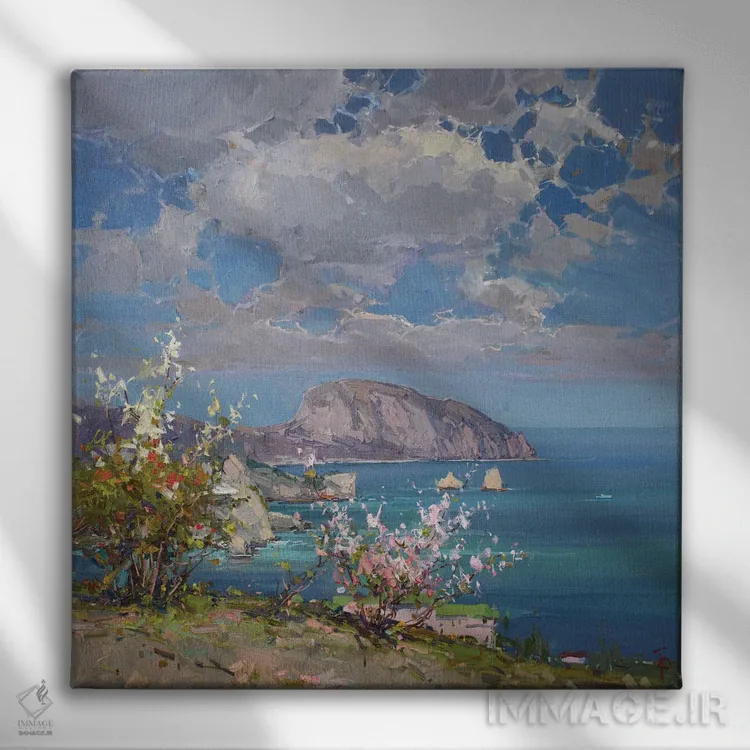 تابلو بهار در کنار دریا اثر ایگور پوزدف - نمای روبهرو روی دیوار