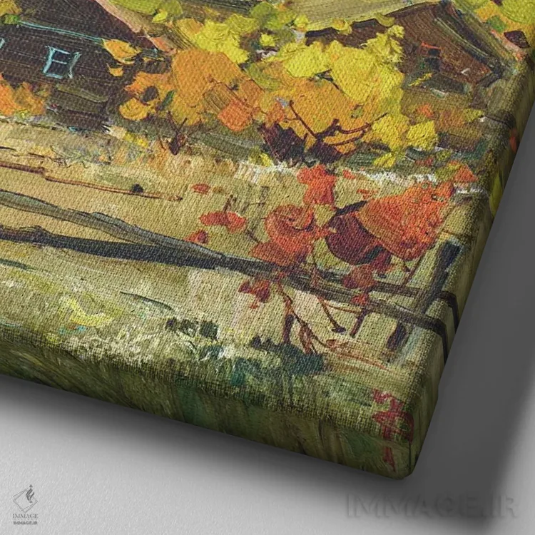 تابلو پاییز در روستای روسی اثر ایگور پوزدف - نمای نزدیک بافت بوم