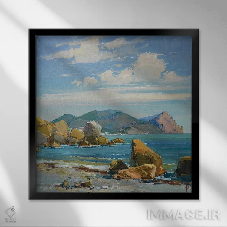 تابلو ساحل سنگی اثر ایگور پوزدف - نمای قابدار مشکی