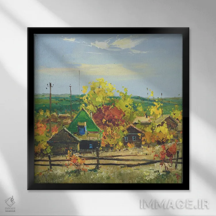 تابلو پاییز در روستای روسی اثر ایگور پوزدف - نمای قابدار مشکی