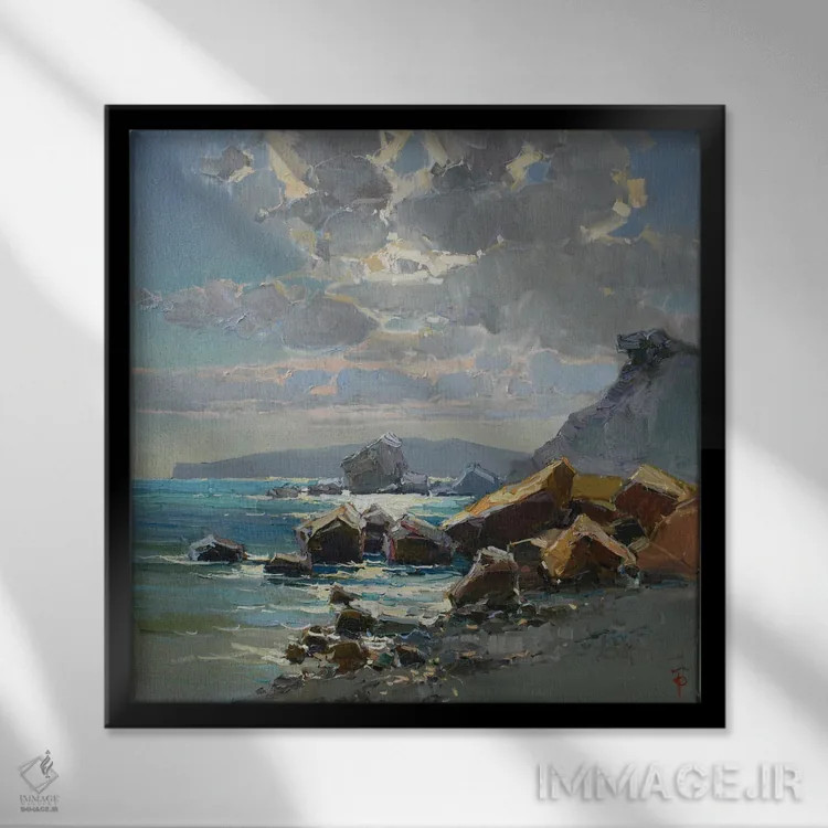 تابلو ساحل سنگی سرزمین سمیریا اثر ایگور پوزدف - نمای قابدار مشکی