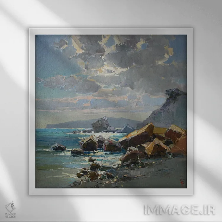 تابلو ساحل سنگی سرزمین سمیریا اثر ایگور پوزدف - نمای قابدار سفید