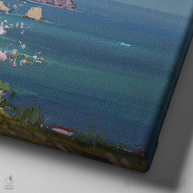 تابلو بهار در کنار دریا اثر ایگور پوزدف - نمای نزدیک بافت بوم