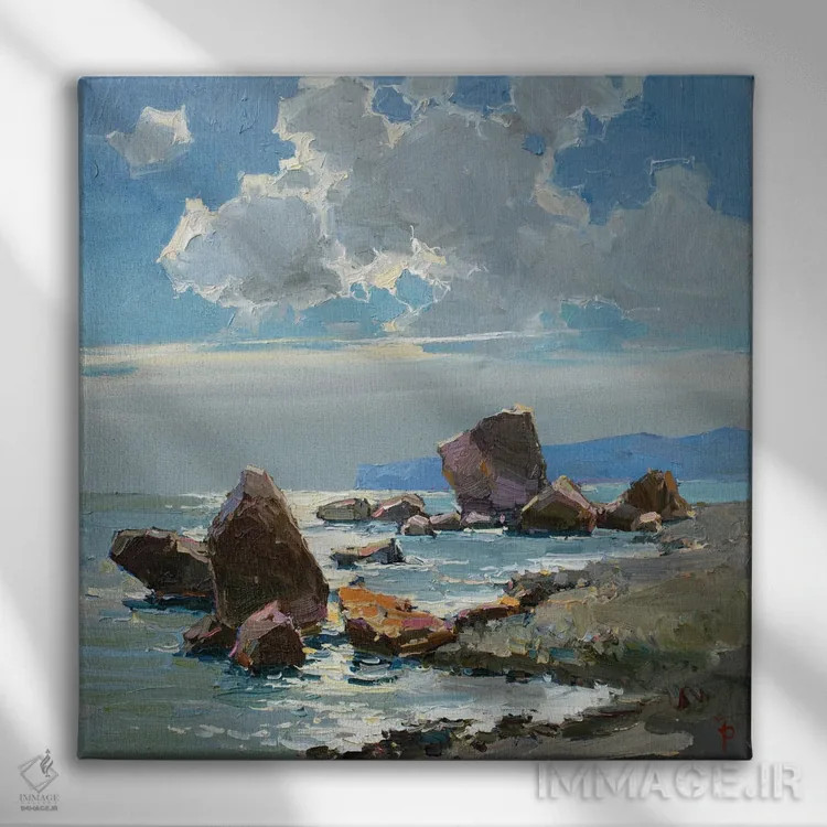 تابلو درخشش خورشید روی دریا اثر ایگور پوزدف - نمای روبهرو روی دیوار