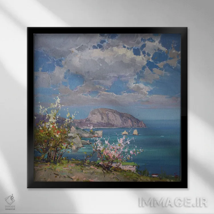 تابلو بهار در کنار دریا اثر ایگور پوزدف - نمای قابدار مشکی