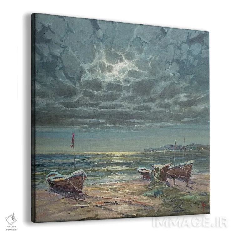 تابلو قایقهای ماهیگیری زیر نور ماه اثر ایگور پوزدف - نمای پرسپکتیو محصول