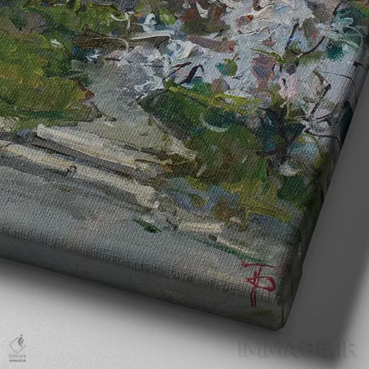 تابلو پیادهروی بهاری کنار دریا اثر ایگور پوزدف - نمای نزدیک بافت بوم