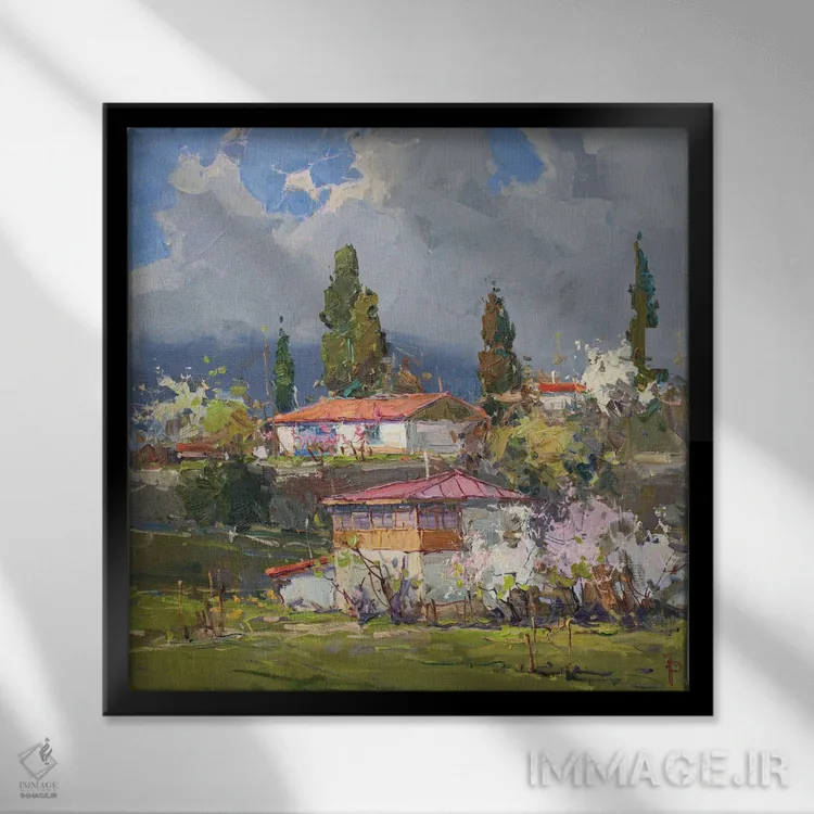 تابلو بهار در کوهستان اثر ایگور پوزدف - نمای قابدار مشکی