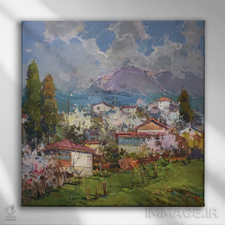 تابلو روستا در دامنه کوه اثر ایگور پوزدف - نمای روبهرو روی دیوار