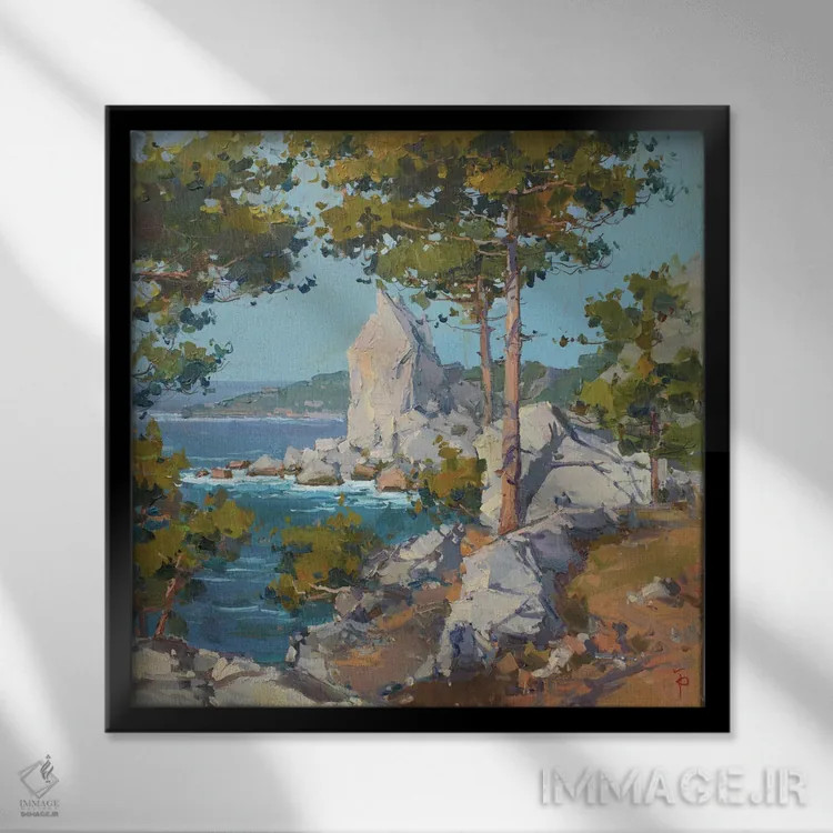 تابلو صخره قوها اثر ایگور پوزدف - نمای قابدار مشکی