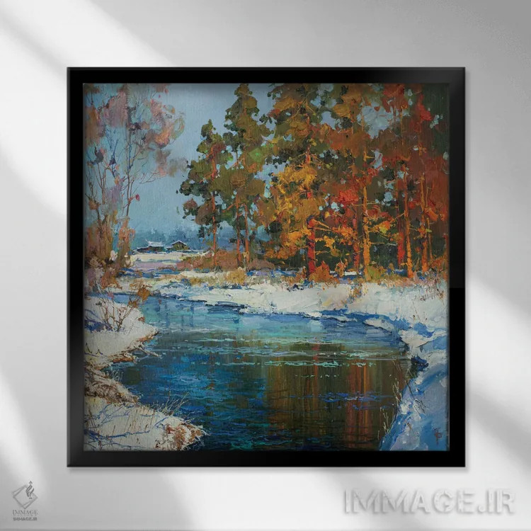 تابلو اوایل بهار در مرکز روسیه اثر ایگور پوزدف - نمای قابدار مشکی