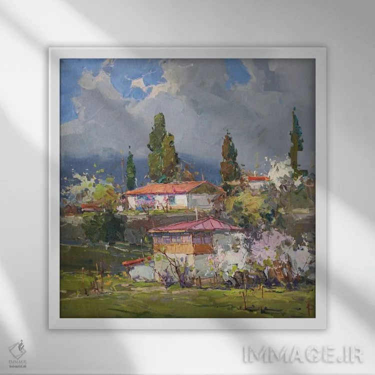 تابلو بهار در کوهستان اثر ایگور پوزدف - نمای قابدار سفید