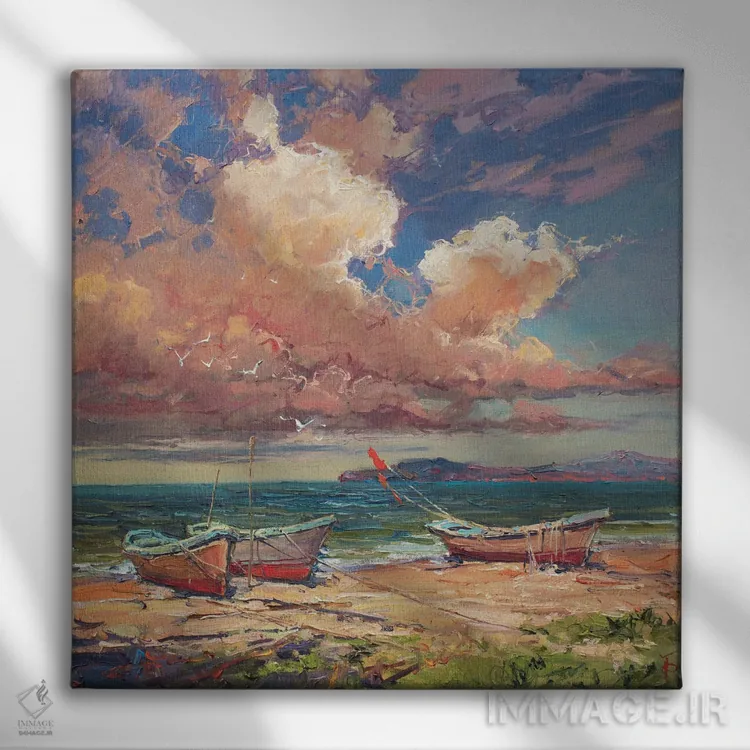 تابلو قایقهای ماهیگیری در صبح اثر ایگور پوزدف - نمای روبهرو روی دیوار