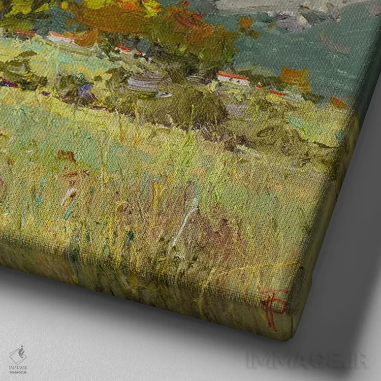 تابلو زیبایی پاییز در کوهستانها اثر ایگور پوزدف - نمای نزدیک بافت بوم