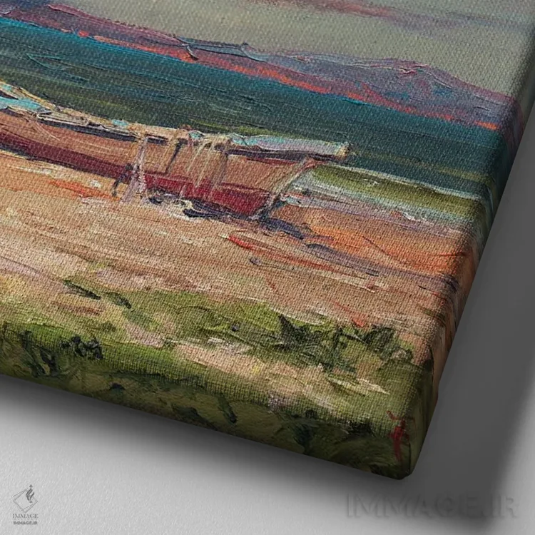 تابلو قایقهای ماهیگیری در صبح اثر ایگور پوزدف - نمای نزدیک بافت بوم